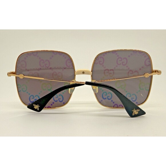 Gucci GG0414S 003 Gold Sunglasses 60-17 Grey Multicolor Gradient Mirror Lens main image 7